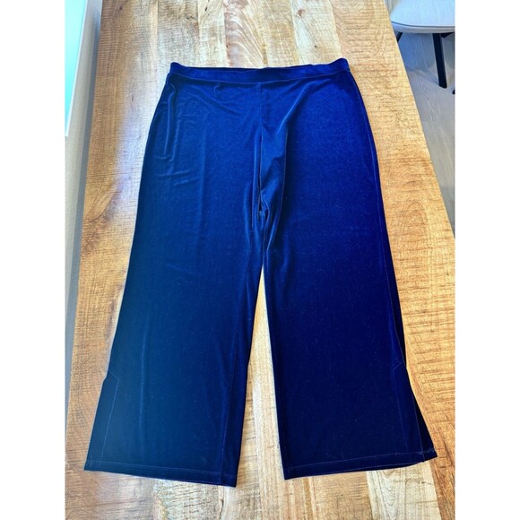 Susan Graver Women's Navy Blue Pull On Velour Wide Leg Pants High Rise XL - Picture 1 of 9